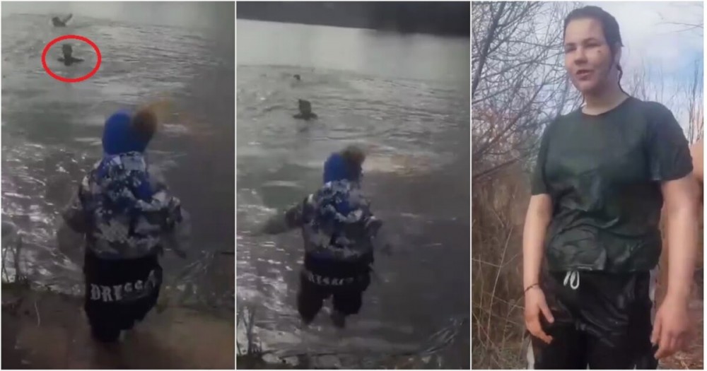 Băieţel de 2 ani, filmat cum sare îmbrăcat după mama lui beată, în apele reci ale unui râu